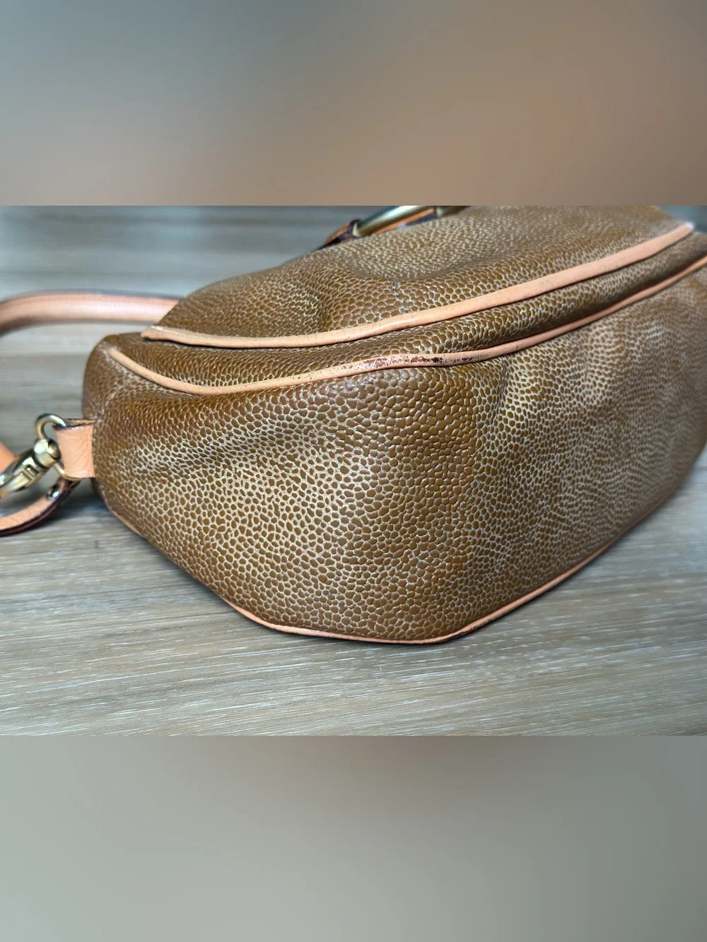 Vintage Brics Italy Brown Textured Shoulder Bag Leather Trim Purse Y2K 90s